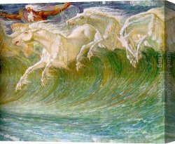 Walter Canvas Paintings - The Horses of Neptune [detail 1] by Walter Crane